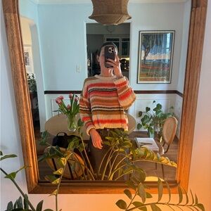 Billabong Vibrant Striped Sweater in Red, Pink, Gold, Black, and White